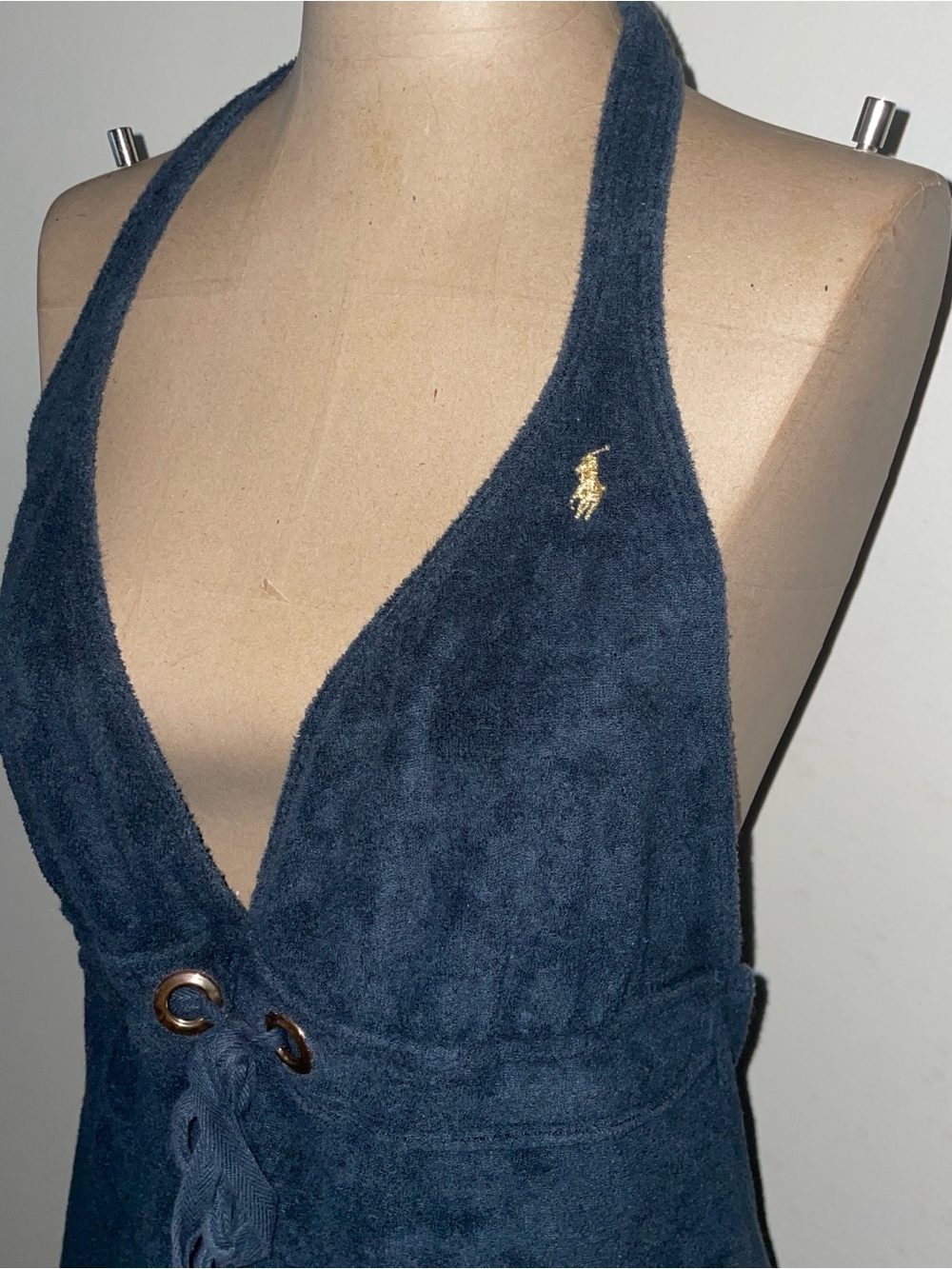 Y2K 90s beach Ralph Lauren black Halter Terry Cloth Dress - Picture 5 of 7